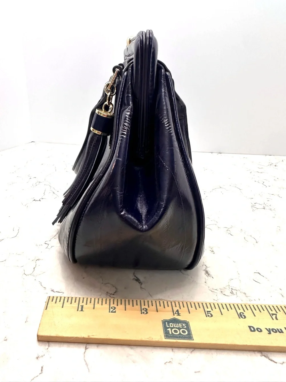 Brahmin Layla Dark Blue Structured Bag Embossed Eel Print Leather Magnetic Close